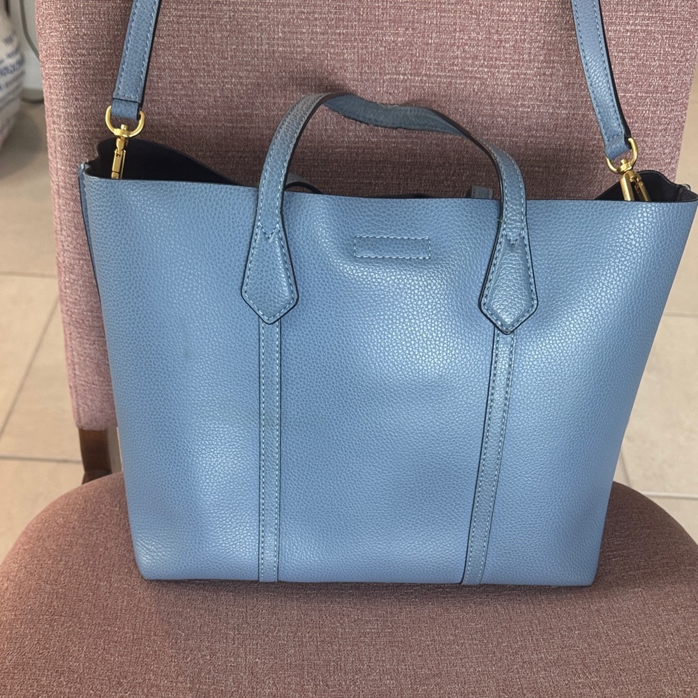 Tory Burch Perry Triple Compartment Blue Leather Tote and Crossbody Bag - Picture 7 of 12